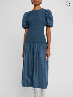 NWT Marie Oliver Marca Smocked Puff-Sleeve Midi Dress